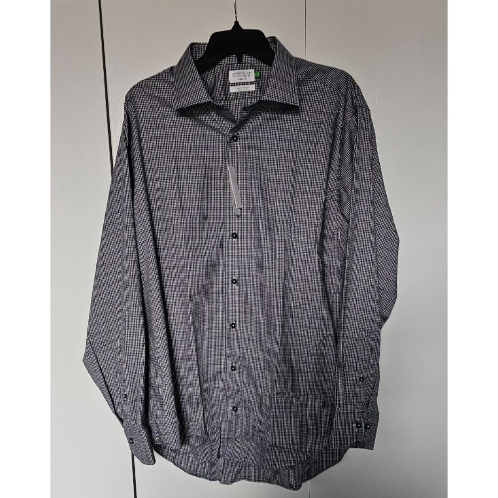 NWT Lorenzo Uomo Blue and Black checkered Shirt 17.5 Trim Fit MSRP $125